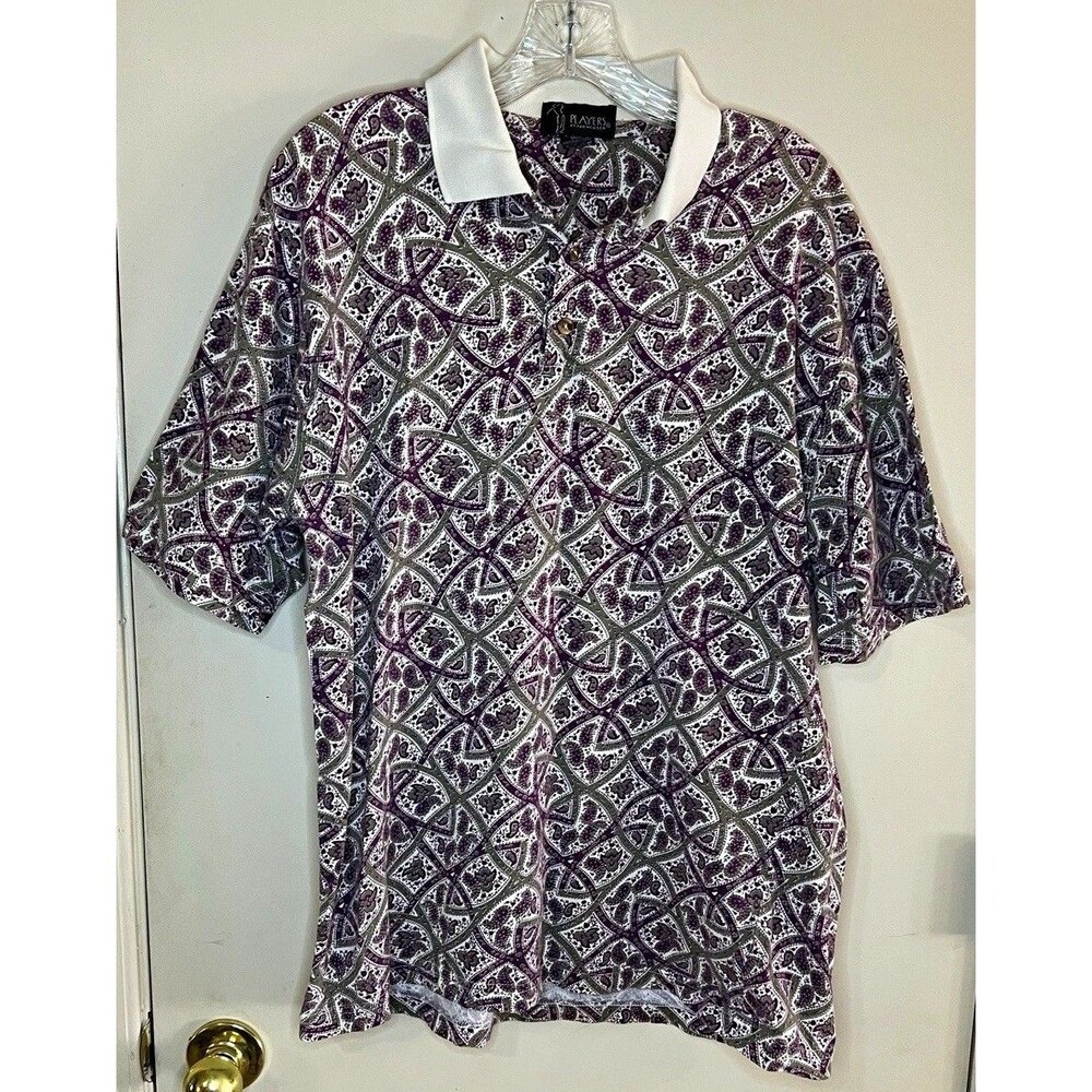 Players by Van Heusen Men’s Polo Short Sleeve Sz L Purple Paisley